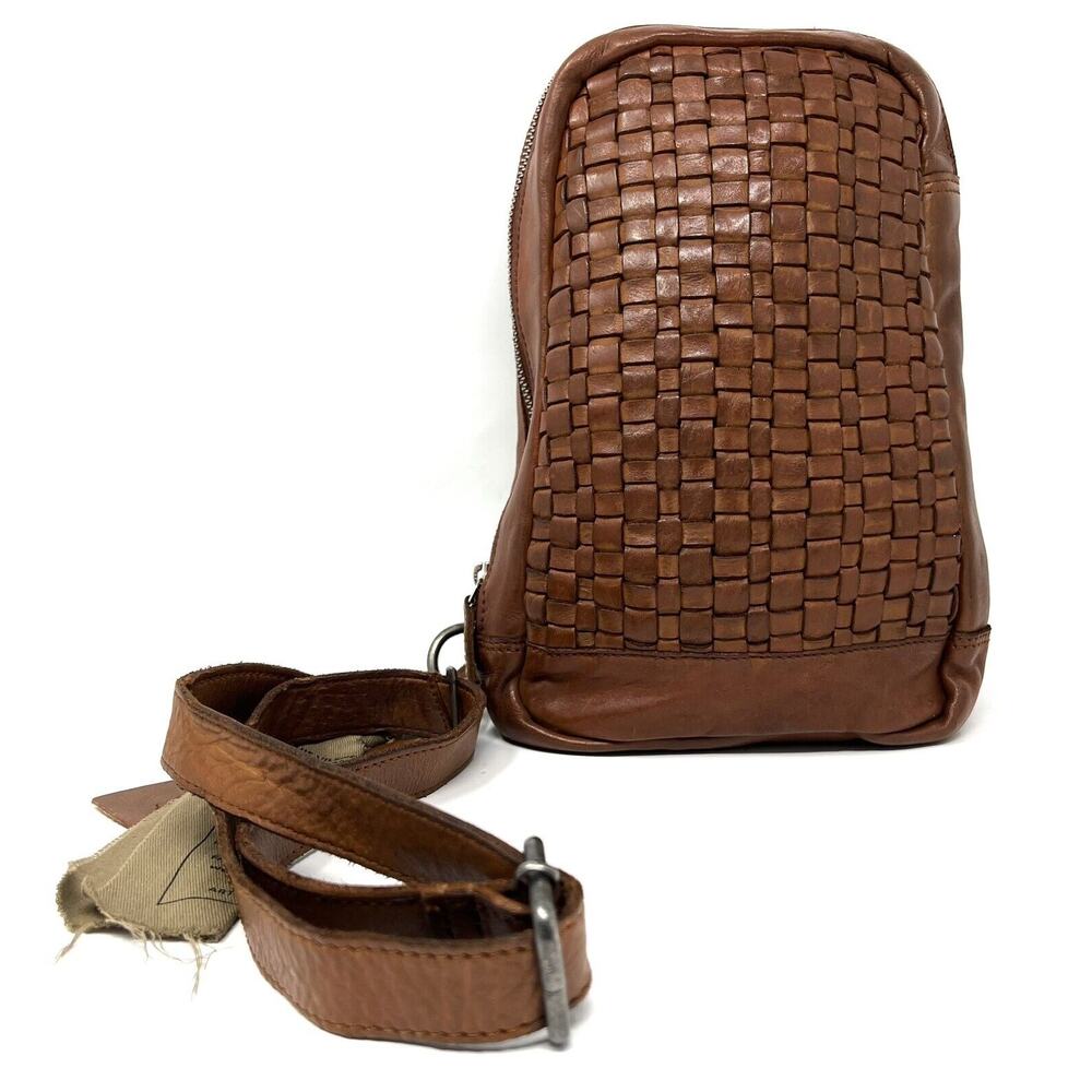 Vilenca Holland Woven Leather Shoulder Sling Backpack Bag 149 Cognac Brown
